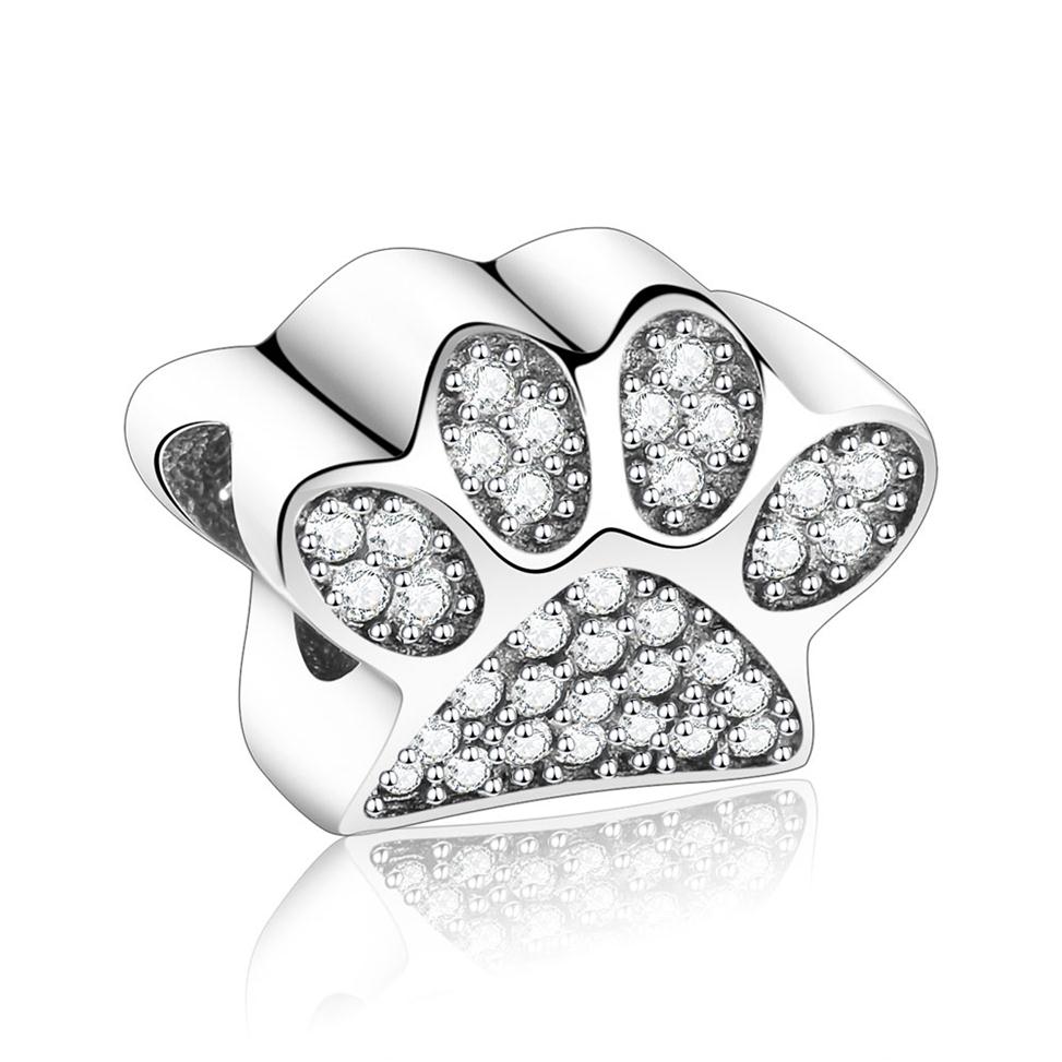 925 Sterling Silver Toy Dog Print Bear Paw Zircon Stone Beads Fit Original Pandora Charm Bracelet For Making Berloque DIY244f