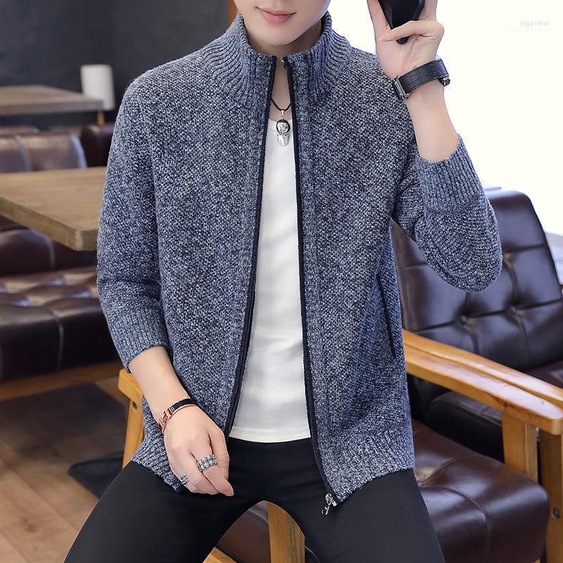 

Men's Sweaters EBAIHUI Sweater Coat Solid Zip Up Stand Collar Korean Fashion Leisure Knitting Jacket Loose Cardigan Teenagers Chic Jumper Ol, Coffee