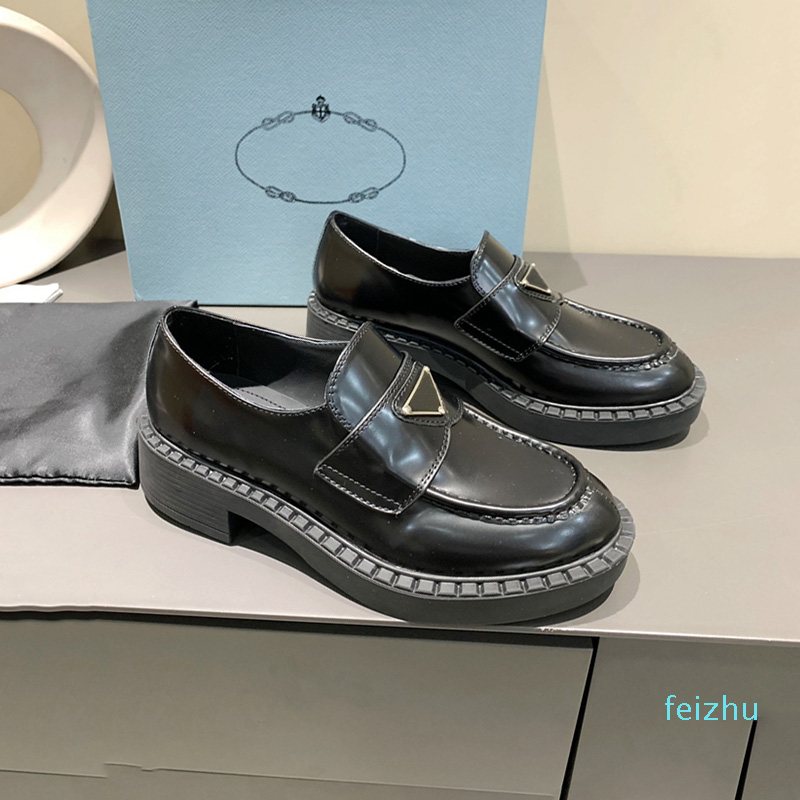 

Black White Brushed Leather Loafers Thick Bottom Dress Shoes Womens Rubber Platform Oxfords Lug Tread Sole Chunky Heels Business Wedding