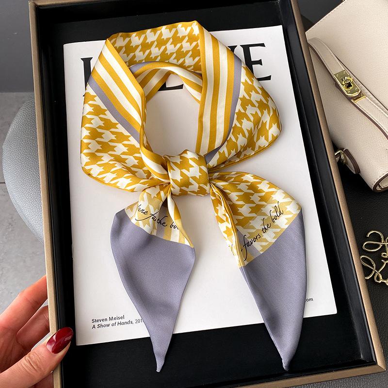 

Scarves Printed 9.5x100cm Satin Silk Scarf Brand Bag Ties Ribbon Women Head Skinny Long Wraps Plaid HairbandsScarves