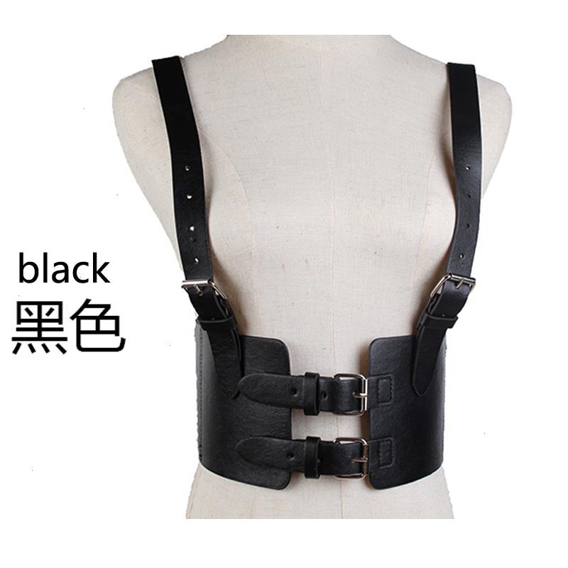 

Womens Strap Harness Vintage Waistbands Waist Cincher With Straps Wide Corset Belt Lady Faux Leather Stretch Waistband, Black