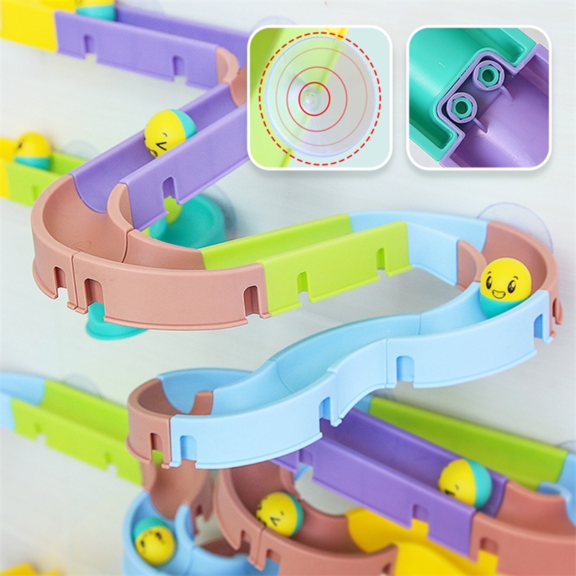 

Baby Bath Toys DIY Blocks Slide Race Run Assembling Orbit Turntable Bathtub Shower Kids Track Play Water Games Set 220812