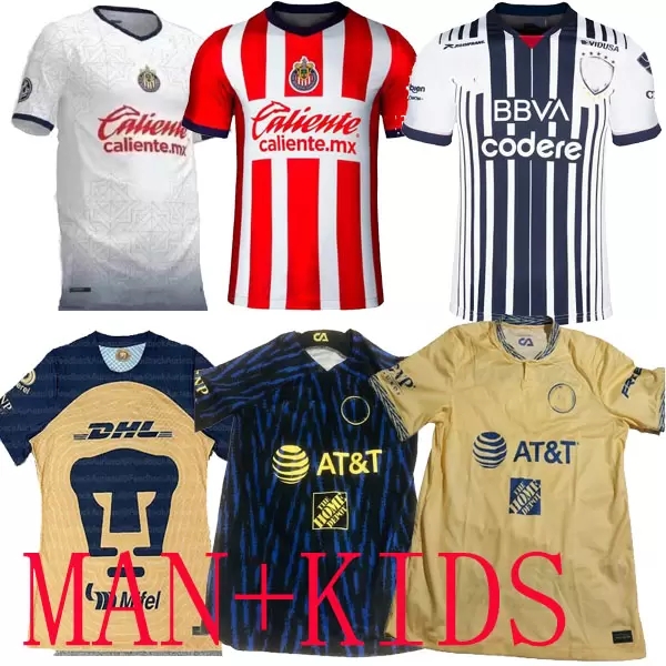 

LIGA MX 2022 2023 home soccer jerseys MONTERREY RAYADOS Guadalajara Chivas home away THAUVIN GIGNAC NICO LOPEZ 22 23 football shirts maillot de foot kids, Unam