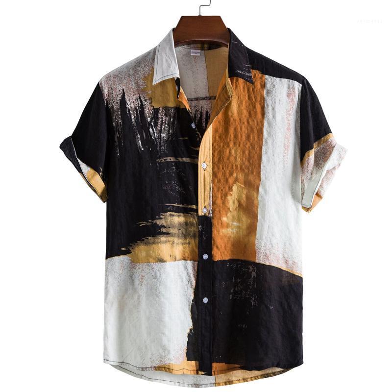 

Patchwork Shirts Men Short Sleeve Graffiti Print Casual Mens Aloha Shirt Beach Holiday Hawaiian Camisas Oversized Splice Camisa Men's, Green