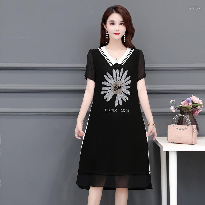 

Plus Size Dresses 2022 Summer Middle-aged And Elderly Dress Mother Diamond Printing Short-sleeved Mid-length Women Jona22