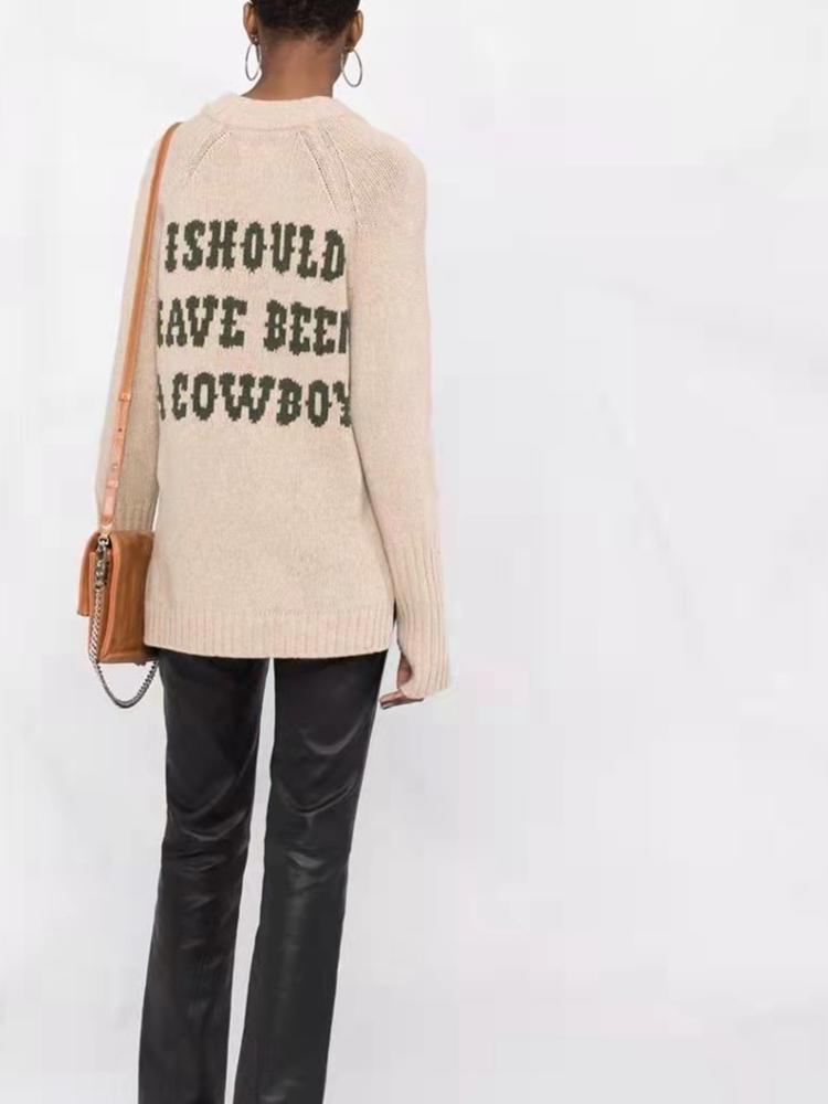 

Women' Sweaters Autumn And Winter Women Sweater Wool Cashmere Letters Print On The Back PulloverWomen, Apricot