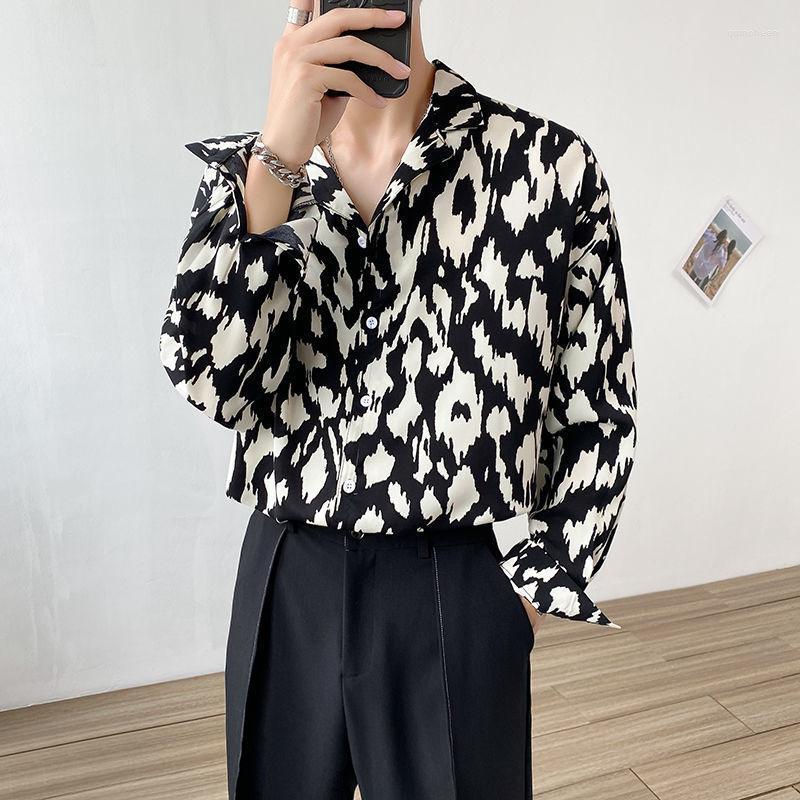 

Men's Dress Shirts Loose Printed Pattern Shirt Long Sleeve Casual Business Lapel Tops Falling Feeling Lazy Cooked Four SeasonsMen's Clot, Black