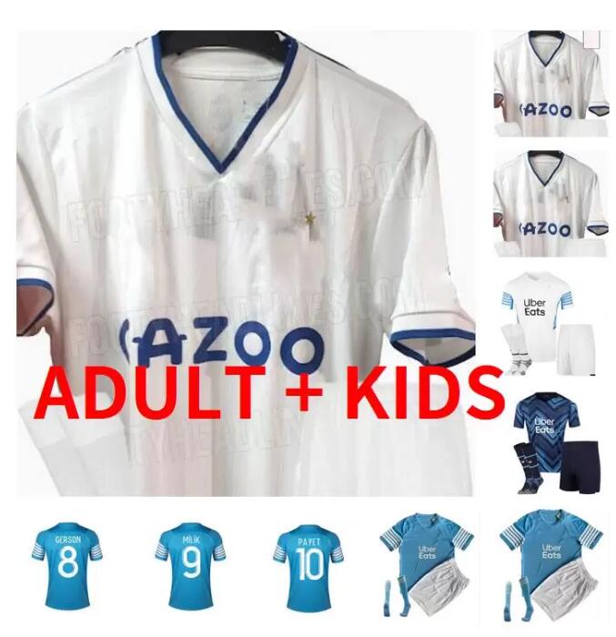 

Men kids sets kit socks Maillot OM 2022 2023 Olympique De Marseilles Soccer jerseys Maillots foot UNDER MILIK BALR BENEDETTO PAYET 22 23 GERSON jersey GUENDOUZ shirts