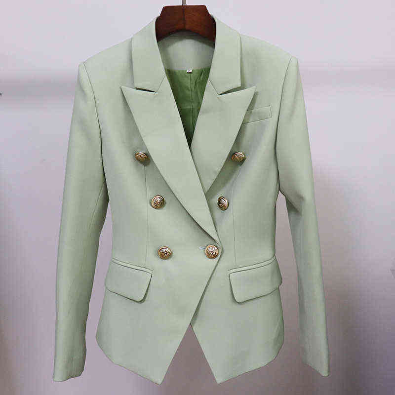 

Avocado Green Women Blazer Jacket 2021 Autumn New Double Breasted Gold Button Pink Formal Female Blazer Suit High Quality J220813, Tangerine pink.