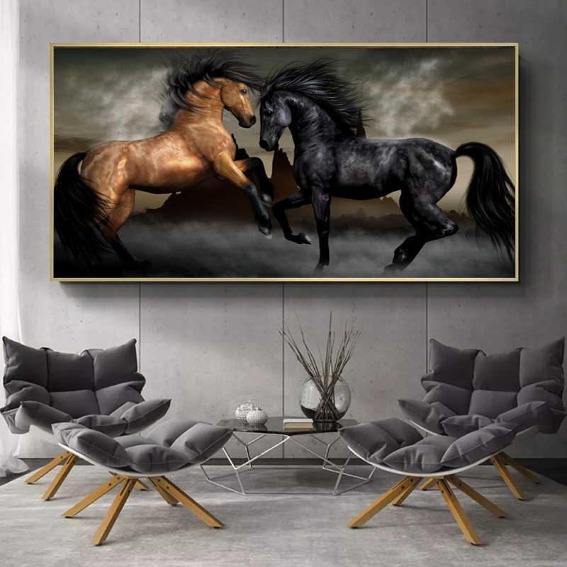 

Modern Animals Posters and Prints Wall Art Canvas Painting Two Horses Dancing Pictures for Living Room Cuadros Decor No Frame