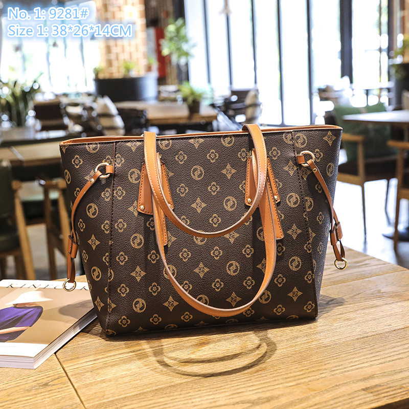

Wholesale factory ladies shoulder bags 2 styles classic letter printing tote bag large capacity leather leisure shopping backpack simple contrast fashion handbag, Coffee2-3067#