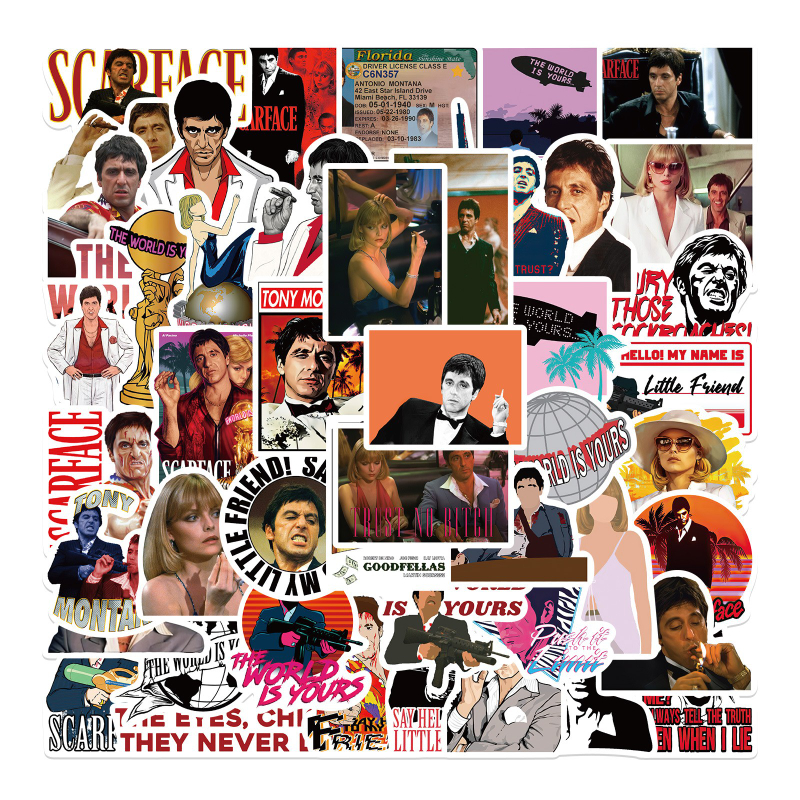 

50Pcs Classical Movie Scarface Stickers Tony Montana Graffiti Kids Toy Skateboard Car Motorcycle Bicycle Sticker Decals, Multi colors