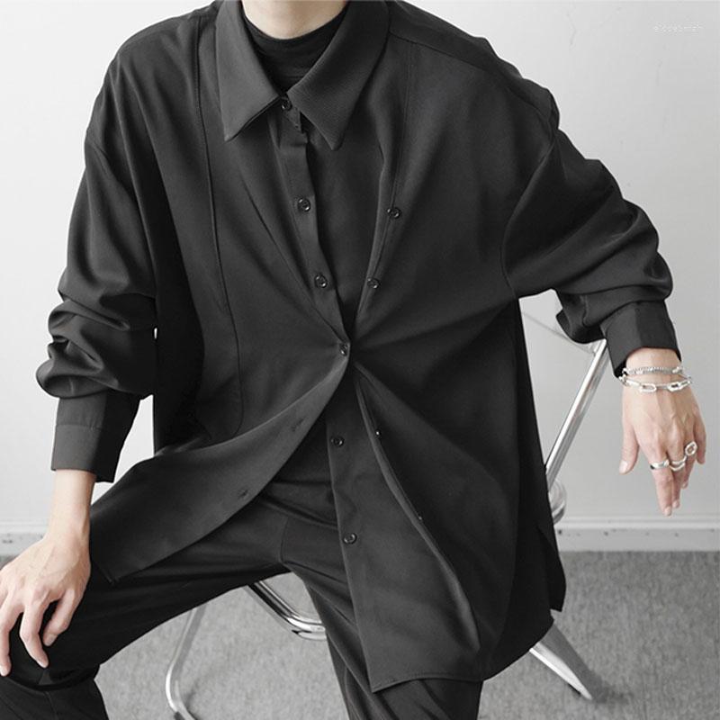 

Men's Casual Shirts Men's Double Breasted Design Loose Long Sleeve Shirt Japanese Streetwear Fashion Black White Tops ManMen's Eldd22, Ym217 black