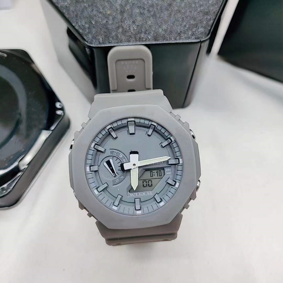Casual Quartz Digital Men's Watch Iced Out Watch Waterproof Automatic Hand Raise Light Full Function LED World Time Grey 2100 Series