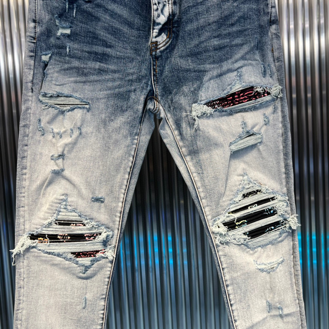 

20SSHM004 Mens Designer Jeans Distressed Ripped Biker Slim Fit Motorcycle Denim For Men s Top Quality Fashion jean Mans Pants pour hommes, Blue