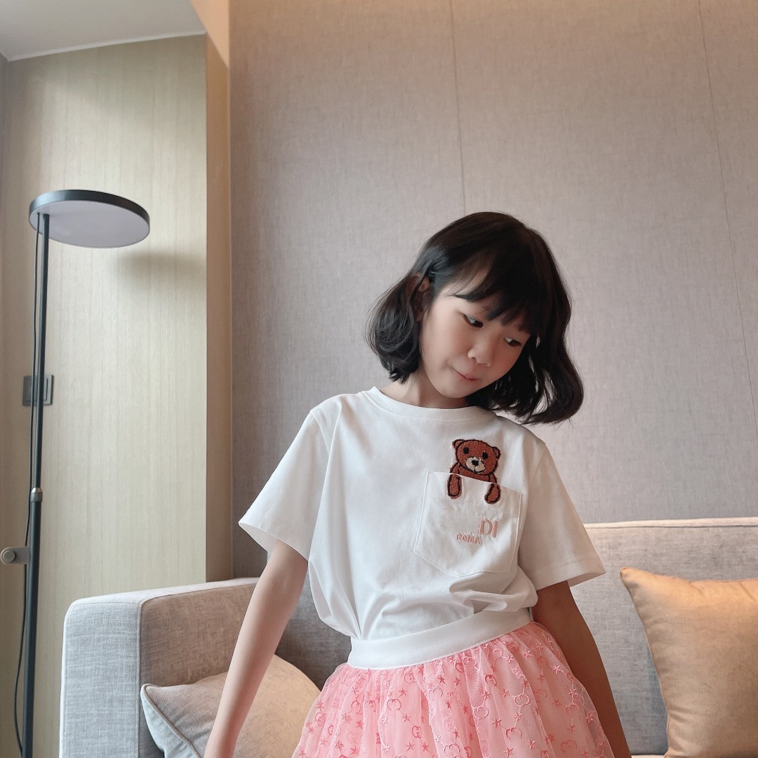 Children T-shirts child clother Girls t-shirt Bear Summer Short Sleeve Shirt childrens Baby Girl Boys Letter plane Pattern Bottoming Blouses Kids
