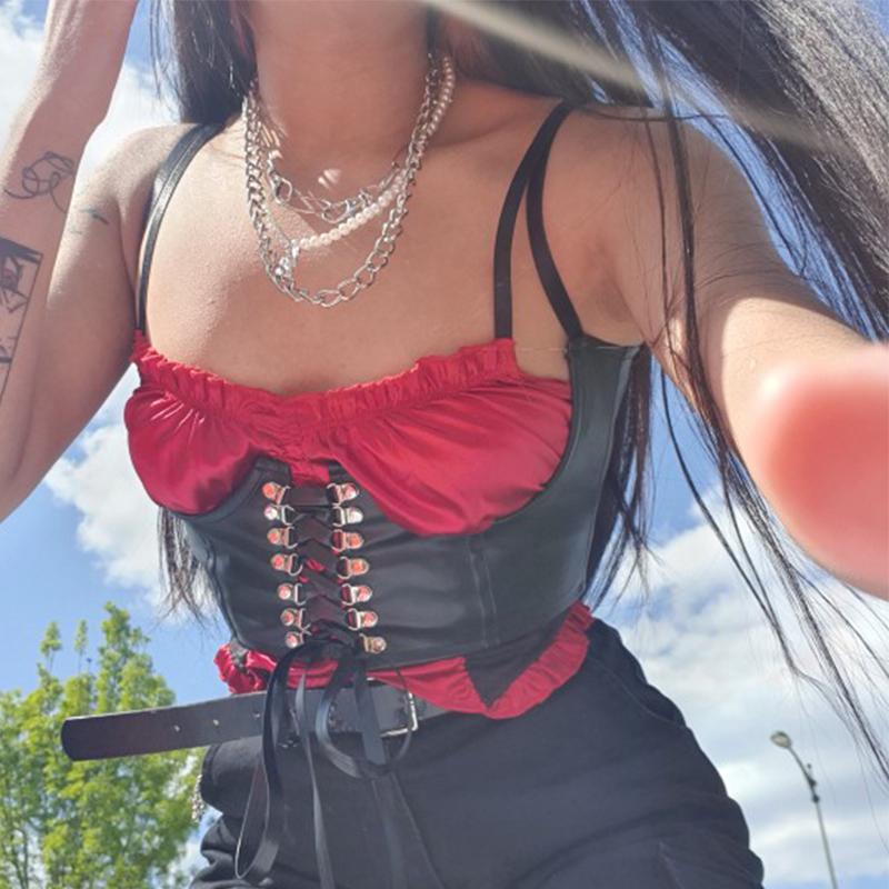 

Belts Black Wide Corset Belt Women Lady PU Leather Lace-up Bandage Punk Bustier Cummerbunds Female Gothic Slim Body Harness