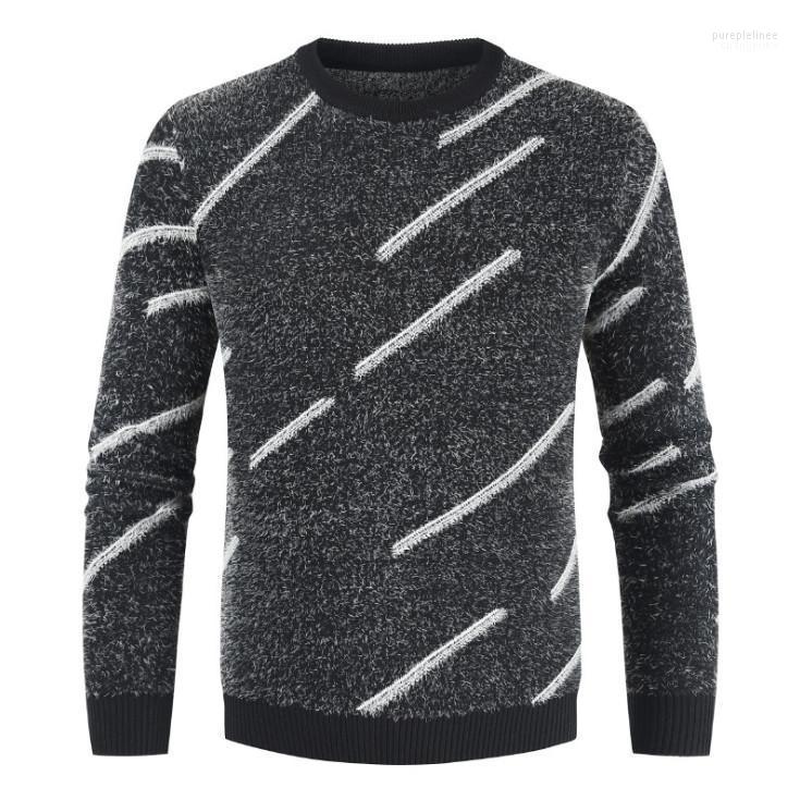 

Brand Fashion Mohair Sweater Men Casual Round Collar Pullover Autumn Winter Slim Fit Long Sleeve Mens Knitted Sweaters Men's, Navy blue