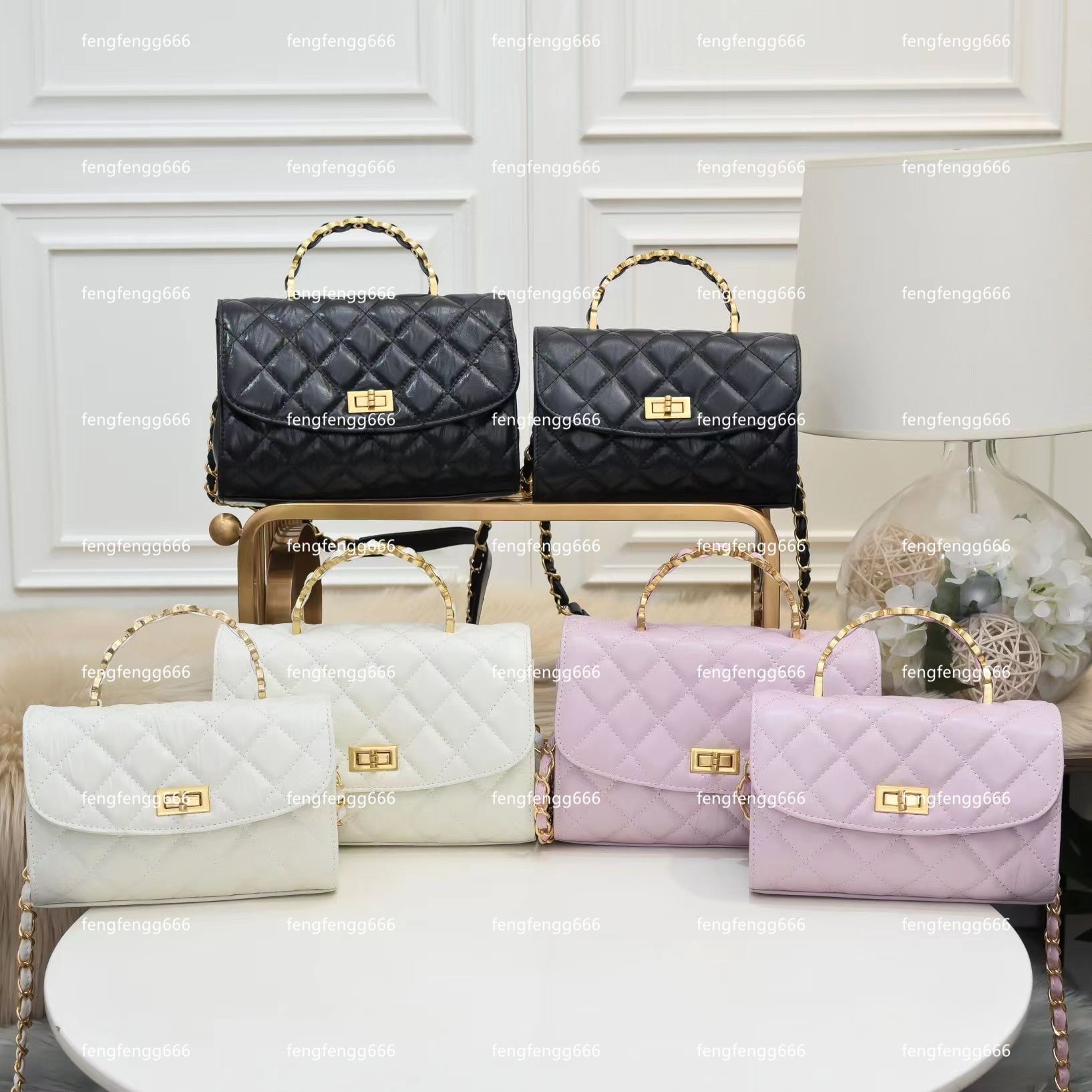 Sacs à main en cuir avec chaîne en or et diamant pour femmes, sacs à taille croisée, sac à main à rabat, sac à bandoulière, portefeuille croisé o
