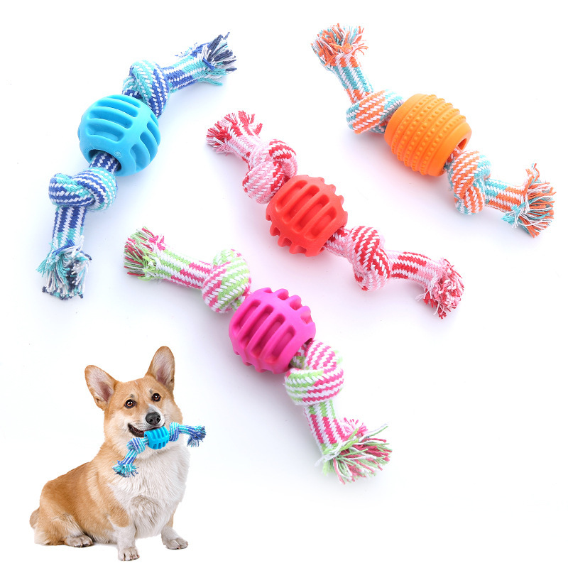 

Pet Dog Rope Chew Toys Bone Ball Shape Animal Pets Playing Knot Toy Cotton Teeth Cleaning Toys for Small Dog 4 Colors