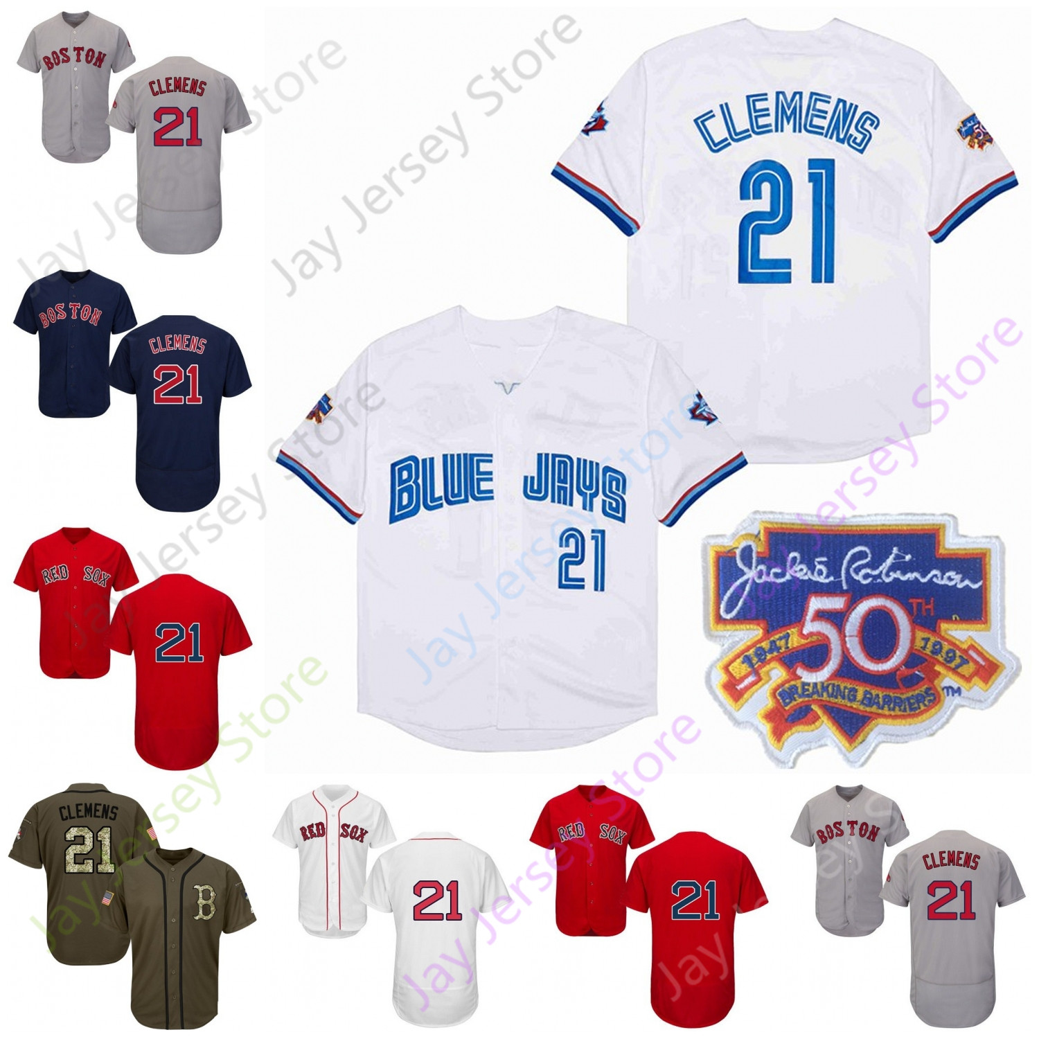 

Roger Clemens Jersey Vintage 1997 White Salute to Service Grey Navy Red Button Down