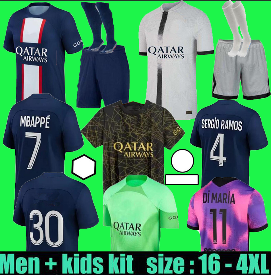 

21 22 MBAPPE pSgS soccer jerseys 2022 2023 DI MARIA WIJNALDUM SERGIO RAMOS HAKIMI fourth Maillots de football kit VERRATTI third 4TH shirt Men kids Kits, Fans