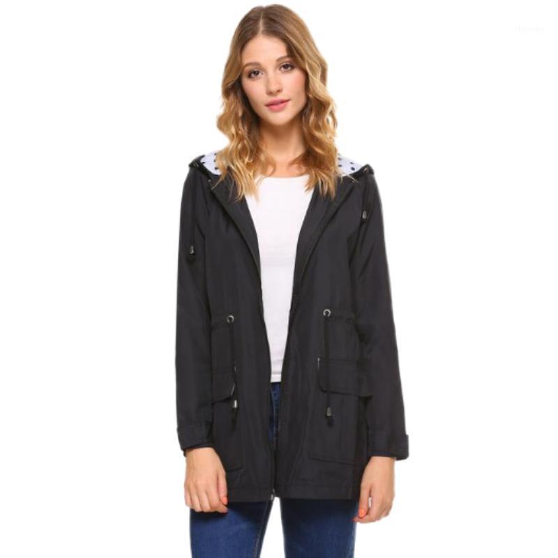 

Women's Trench Coats Women Waterproof Windproof Rain Wear Double-layer Hooded Raincoat Outdoor Active Defined Waist Zipper Windbreaker, Black