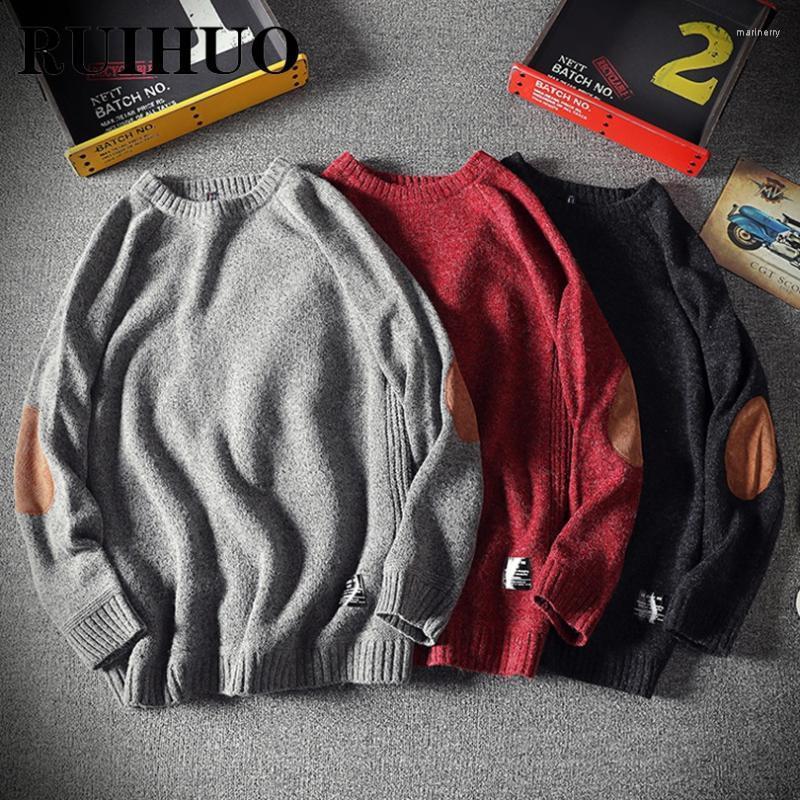 

Men's Sweaters RUIHUO Patchwork Sweater Men Clothing Hip Hop Streetwear Pulover Pull Vintage 5XL 2022 Autumn Winter Arrivals Mari22, Wine red