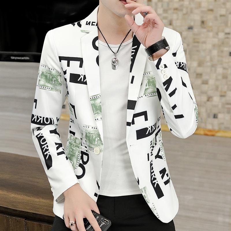 Costumes pour hommes Blazers Hommes Marque Blazer Mode Fête Vêtements Mâle Costume Veste Lettre Impression Casual Slim Fit Fantaisie Chanteur Bla