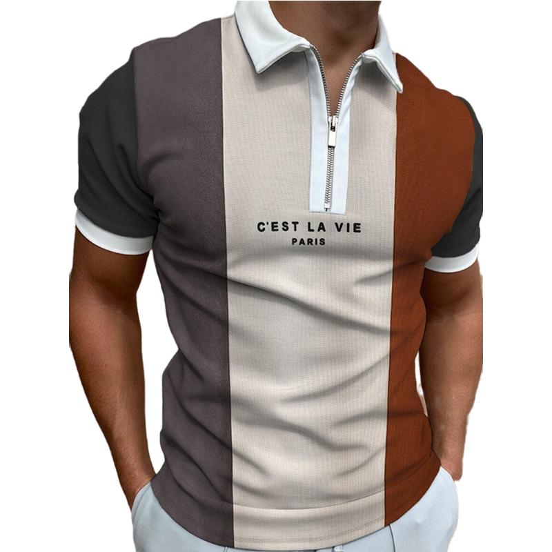 

Men's Polos Summer Print Men Shirt Stripe Casual Short Sleeve Mens Shirts Turn-Down Collar Zipper High Quality TopsMen's Men'sMen's