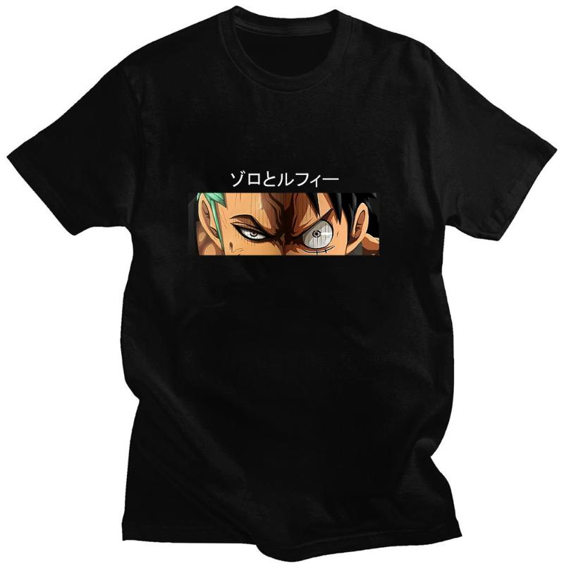 

Men's T-Shirts Summer Short-Sleeved Anime One Piece Roronoa Zoro Luffy Eyes Product Classic Print Cotton Loose Sport Man Oversize T-Shirt, Black