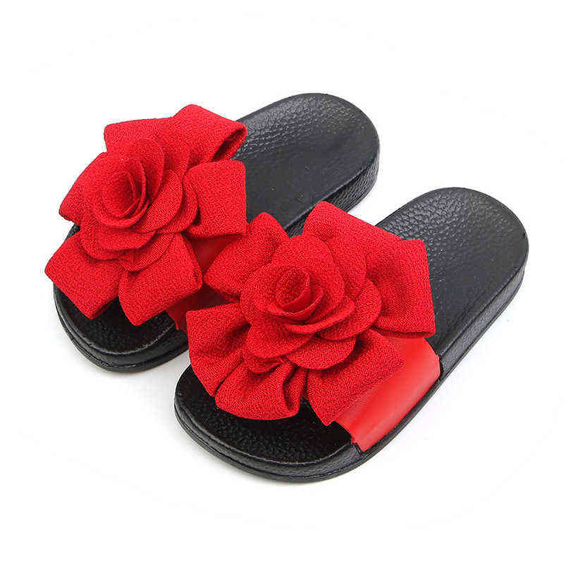 

Floral Girls Slippers Summer Pvc Light Soft Sole Non-Slip Wearable Flowers Kids Slippers for Girls Outdoor Fashion Pretty 2-8 T G220415, Red