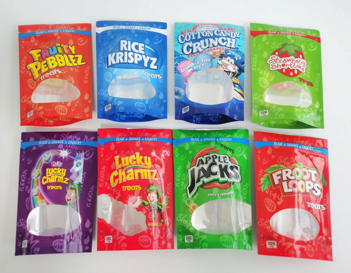 

500MG Infused Cereal Treats Edibles Packaging Mylar Bags Froot Loopz Lucky Charmz Rice Krispyz Fruity Pebblez Apple Jackz dsf