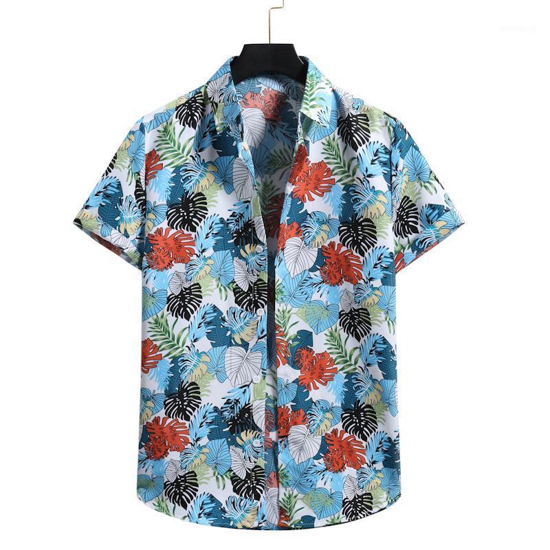 

Men' Casual Shirts Fashion Leaf Print Hawaiian Aloha Shirt Men Chemise 2022 Summer Short Sleeve Beach Holiday Party Vacation Clothing, Blue