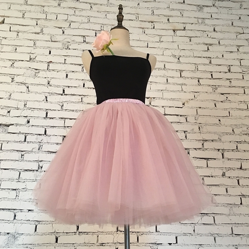 

7Layered 50cm Tulle Skirts 26 Colors Adult Tulle Skirt Elastic High Waist Pleated Midi Skirt Fashion Wedding Jupe Y200326, Rose red