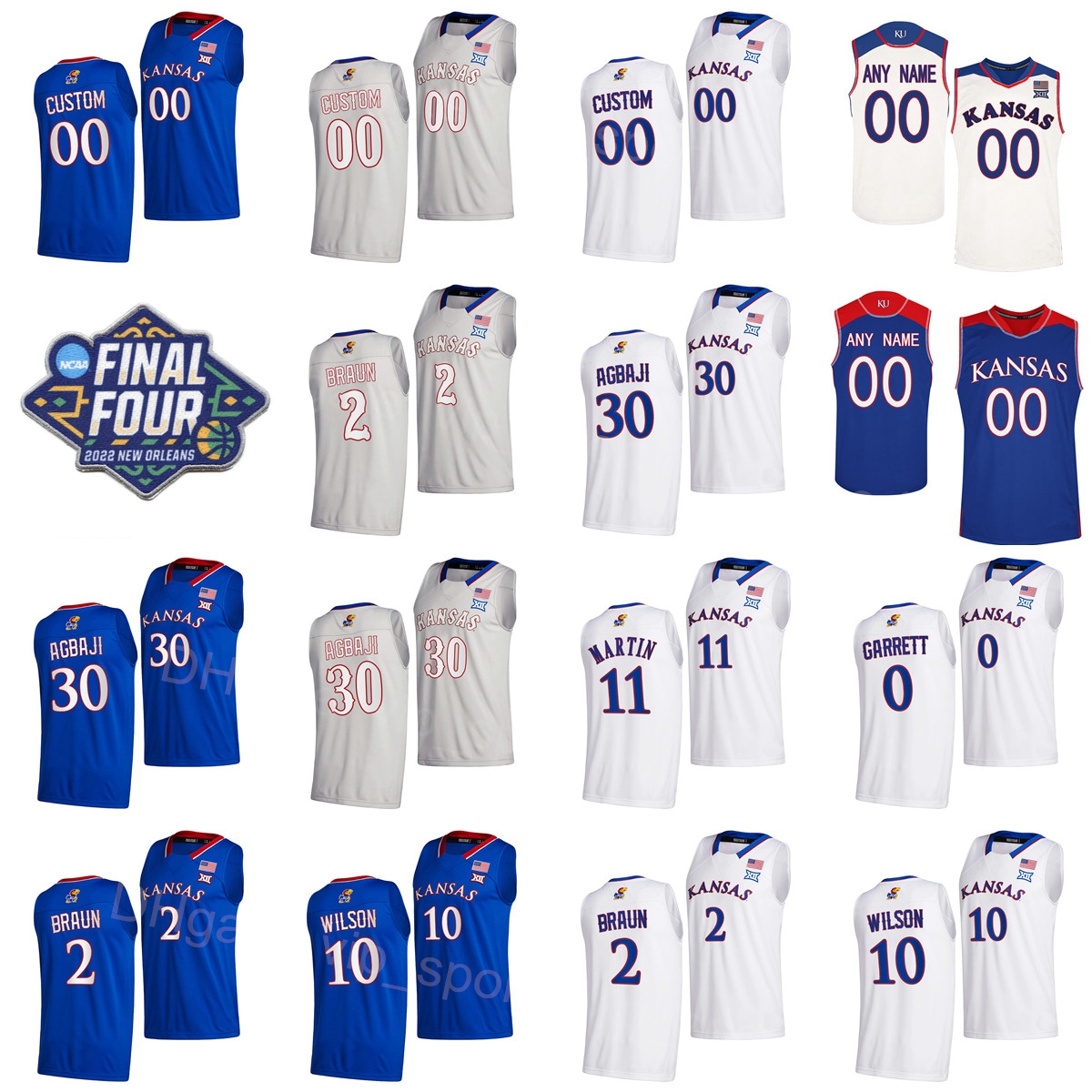 

NCAA Final Four College Basketball Kansas Jayhawks 33 David McCormack Jersey 11 Remy Martin 0 Marcus Garrett 30 Ochai Agbaji 2 Christian Braun 10 Jalen Wilson Custom, With final four patch