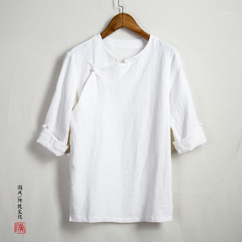

Men's Casual Shirts 2022 Summer Chinese Style Linen Five-point Sleeve Shirt Disc Button Retro Thin Clothing, Green