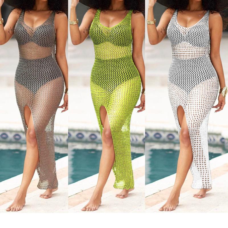 

Women' Swimwear Beach Dress 2022 Women' Swimsuit Sexy Cover-ups Sheer Crochet Cover Up Bikini Maxi Dresses Bathing Suit SmockWomen, White