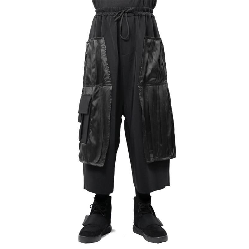 

Men's Pants Large 2022 Casual Wide Leg Skirt Splicing Satin Reflective Original, Black