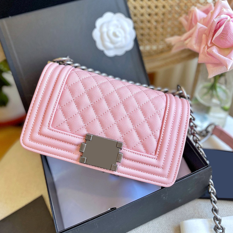 

2022Ss Vinateg Classic Mini Boy Caviar Bags Calfskin Genuine Leather Quilted Aged Silver Hardware Chain Strap Crossbody Shoulder Womens Desi, Box