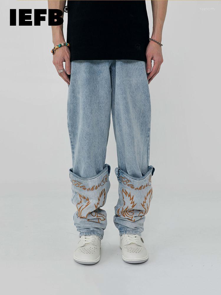 

Men' Jeans High Street Destroyed Denim Jean Men Vintage Embroidered Patchwork Leg Long Pants 2022 Trendy Straight Trousers 9A1200Men' Heat, Black