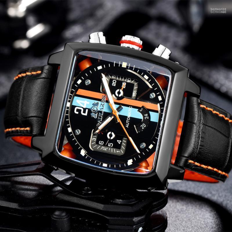 

Wristwatches Monaco-24 Top Watches For Men Tonneau Automatic Mechanical Tourbillon Watch Stainless Steel Business Heueres Clock, Black