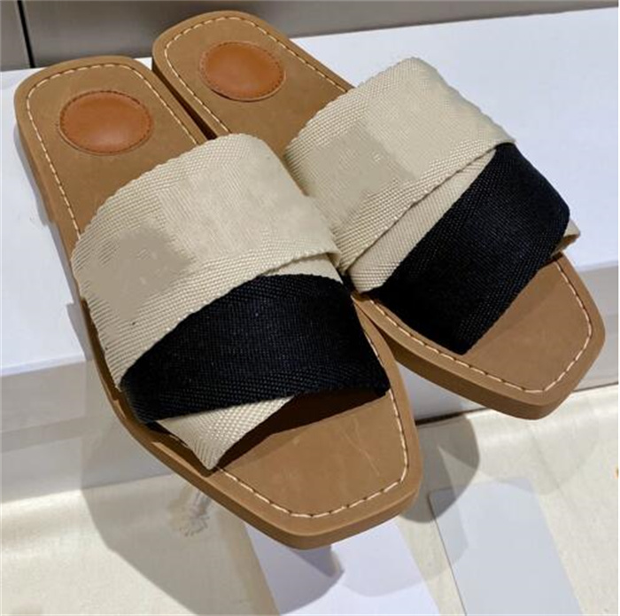 

Newest Branded Women Woody Mules flat Slipper Deisgner Lady Lettering Fabric Outdoor Leather Sole Slide Sandal 35-40, 12