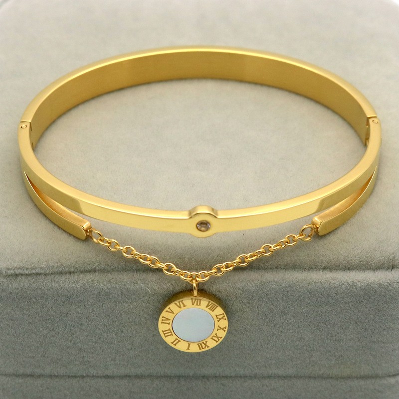 Bracelet à breloques avec chiffres romains, coque ronde, or Rose 18 carats, en acier inoxydable, manchette pour femmes, cadeau