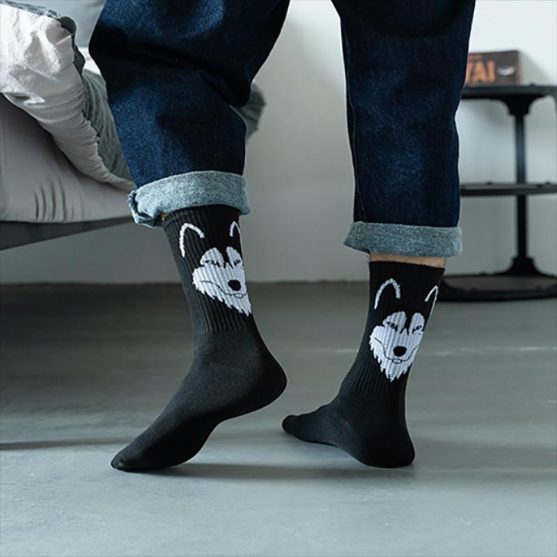 

Men's Socks Men's Cotton Animal Print College Style Cartoon Black White Panda Lion Eagle Tiger Wolf Sports Short Hip Hop Man SoxMen's