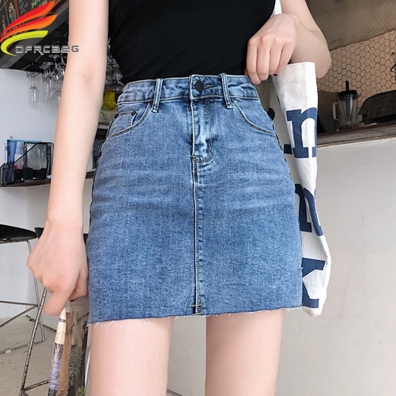 

Street Wear Blue Black Casual Mini Denim Skirt Spring Summer New Women Pencil Skirt Pocket Jeans Skirt Midi Waist Skirts Y200326