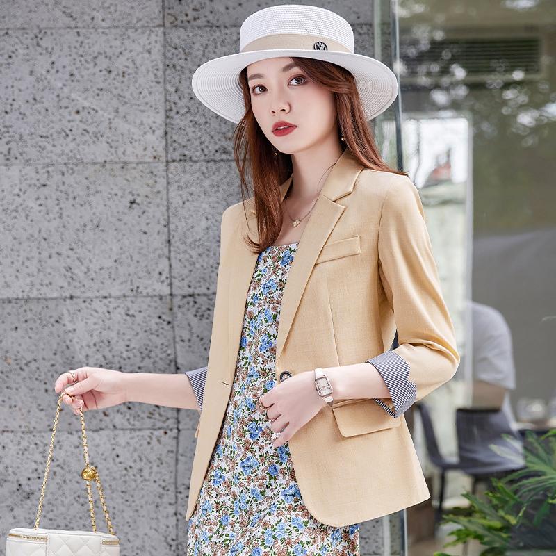 

Women' Suits & Blazers Summer Cotton Blazer Women Office Lady Set Pink Button Ladies Tops Polyester White Jacket Bleizer De MujerWomen, Orange-dress
