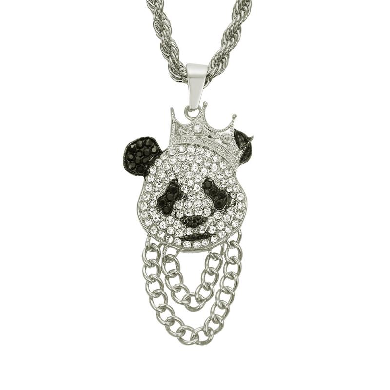 

Pendant Necklaces European And American Fashion Brand Jewelry Simple Diamond Panda Necklace Men Clubbing DJ Nightclub Hip Hop Item