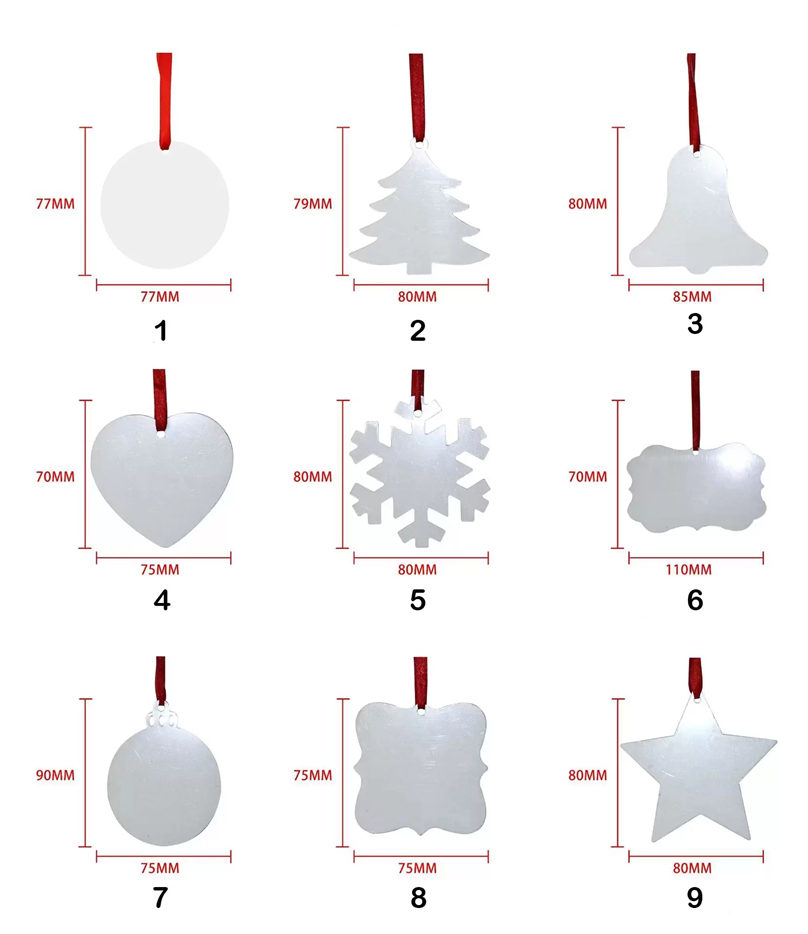 

Sublimation Blank Christmas Ornament Double-Sided Xmas Tree Pendant Multi Shape Aluminum Plate Metal Hanging Tag Holidays Decoration Craft 0616
