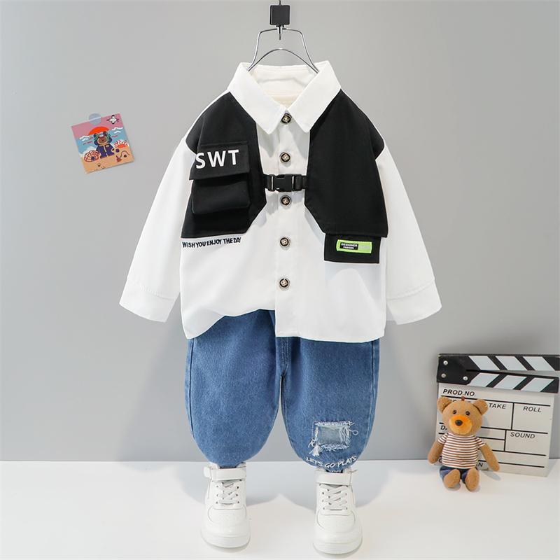 

Clothing Sets Baby Boys 2022 Spring Toddler Infant Born Clothes Outfits Kids Fashion Shirt Jeans Children Vacation CostumeClothing, Sky blue